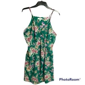 Monteau Green Floral Spaghetti Strap Dress Wm L